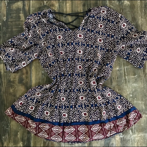 some days lovin Tops - Printed Lace Up Tunic