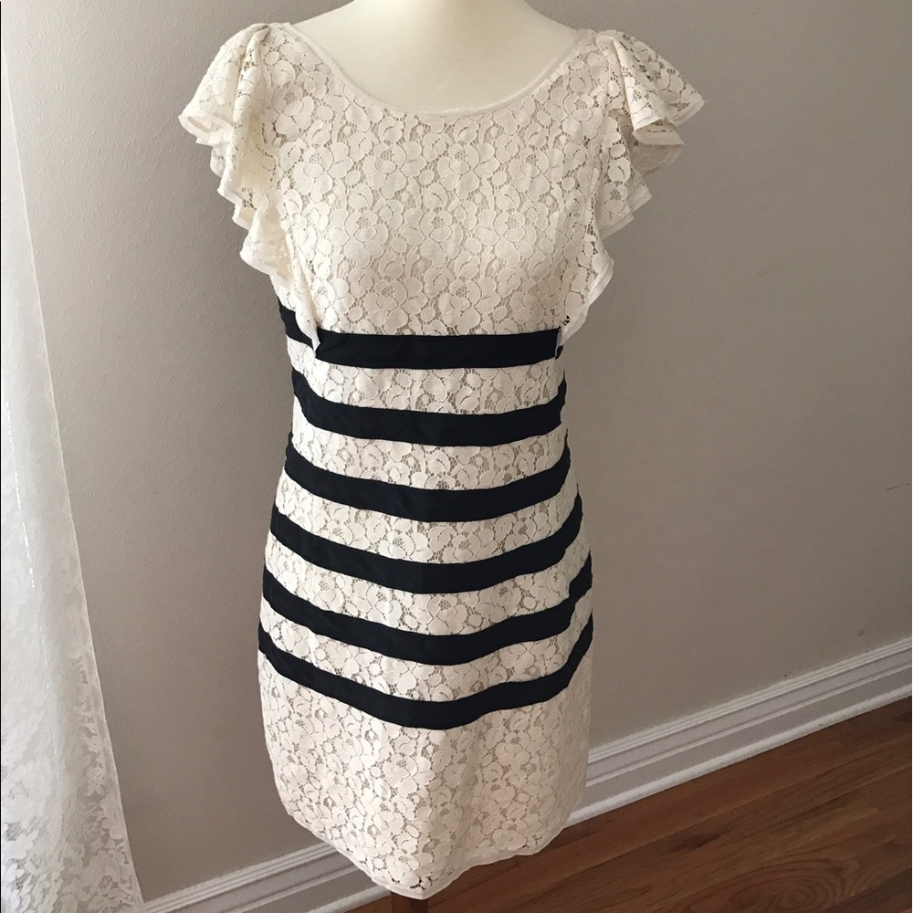 BCBGMAXAZRIA Black and White Lace Sheath