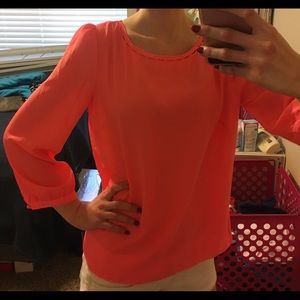 Coral/neon pink long sleeve blouse