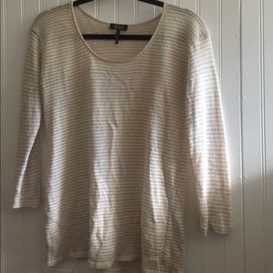 Stripped white and tan knit long sleeve shirt