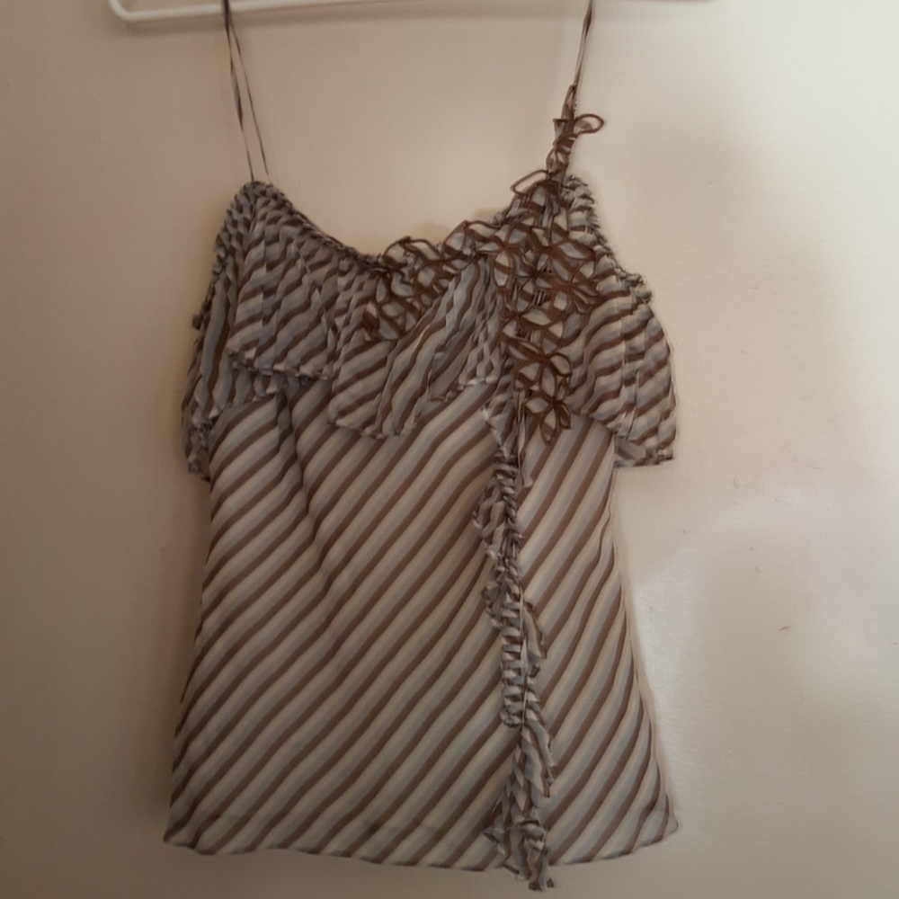 Unique, striped strappy tank top w/ cut-outs