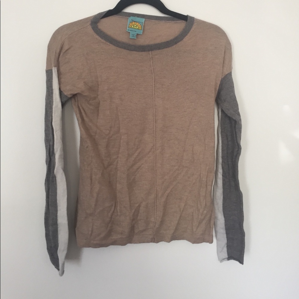 Tan, grey and white sweater