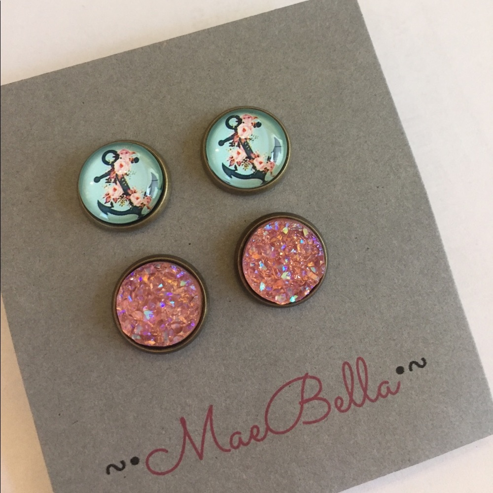 Preppy gal anchors & sparkles earrings set - Picture 2 of 5