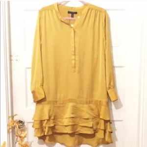 Banana republic size 10P ruffle mustard silk dress