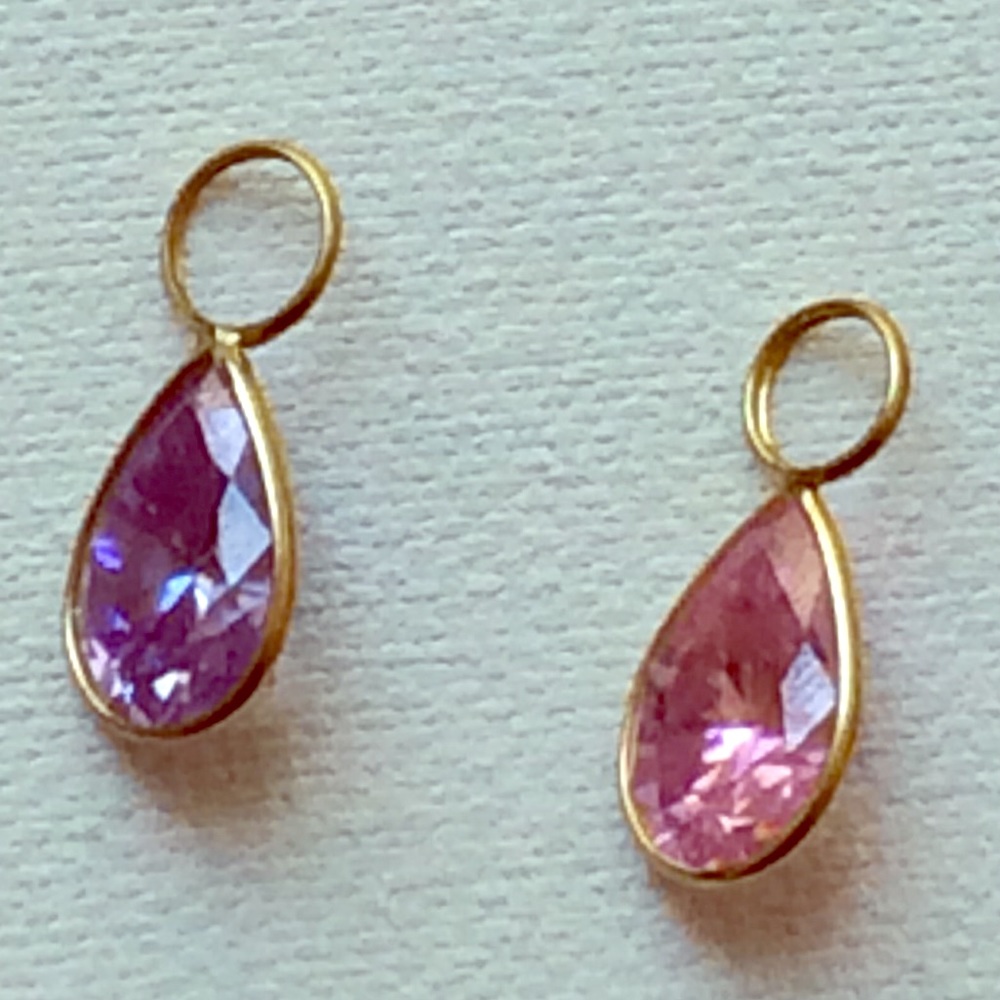 4 purple & pink glass/gold pendants