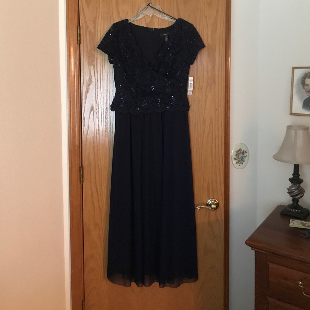 Full length Navy Dress with sparkle lace top.
