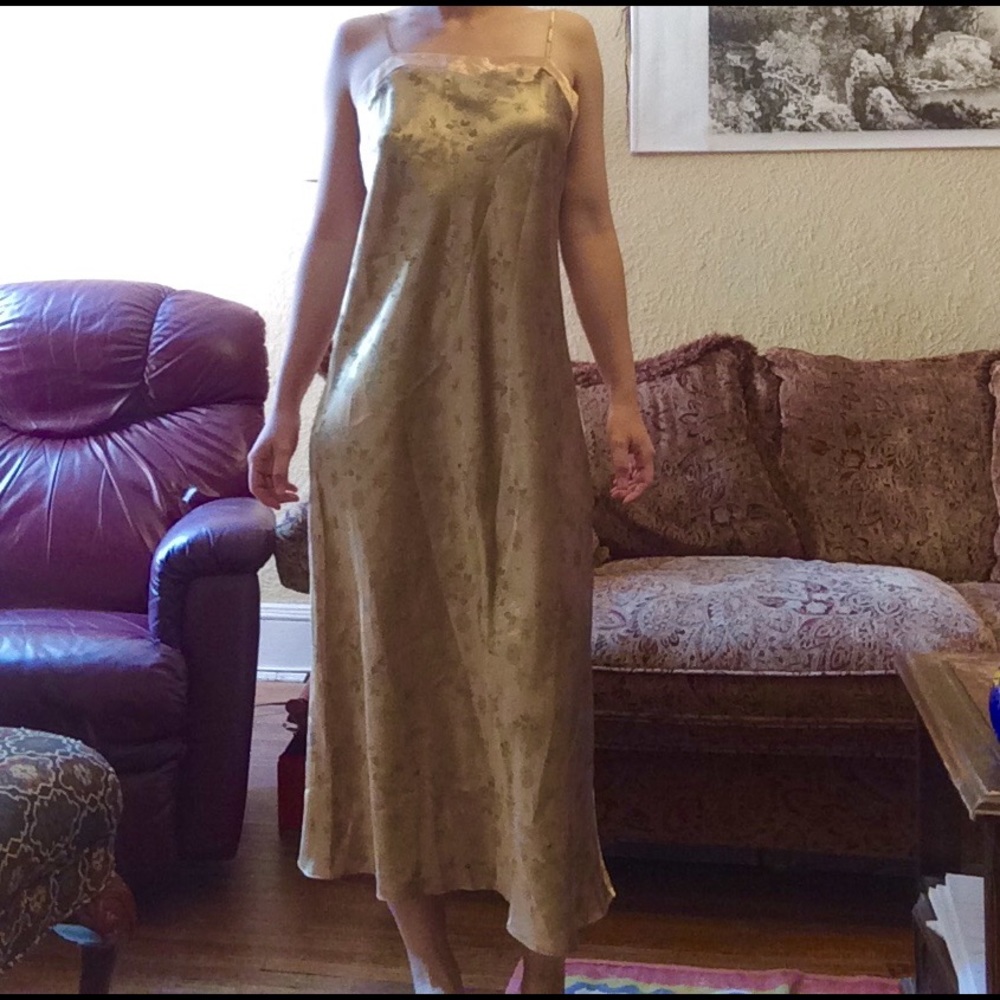 90s look Chinese style champagne silky slip dress