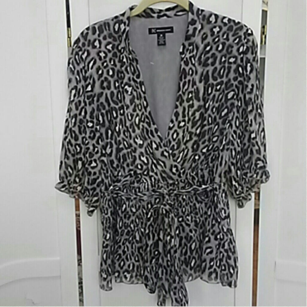 INC Leopard Print Tunic Top 100% Silk