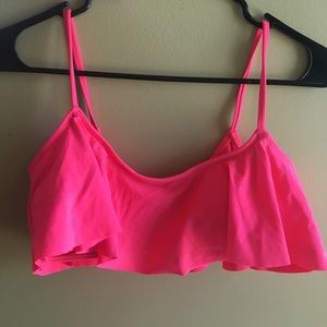 Pink padded bathing suit top with skinny straps