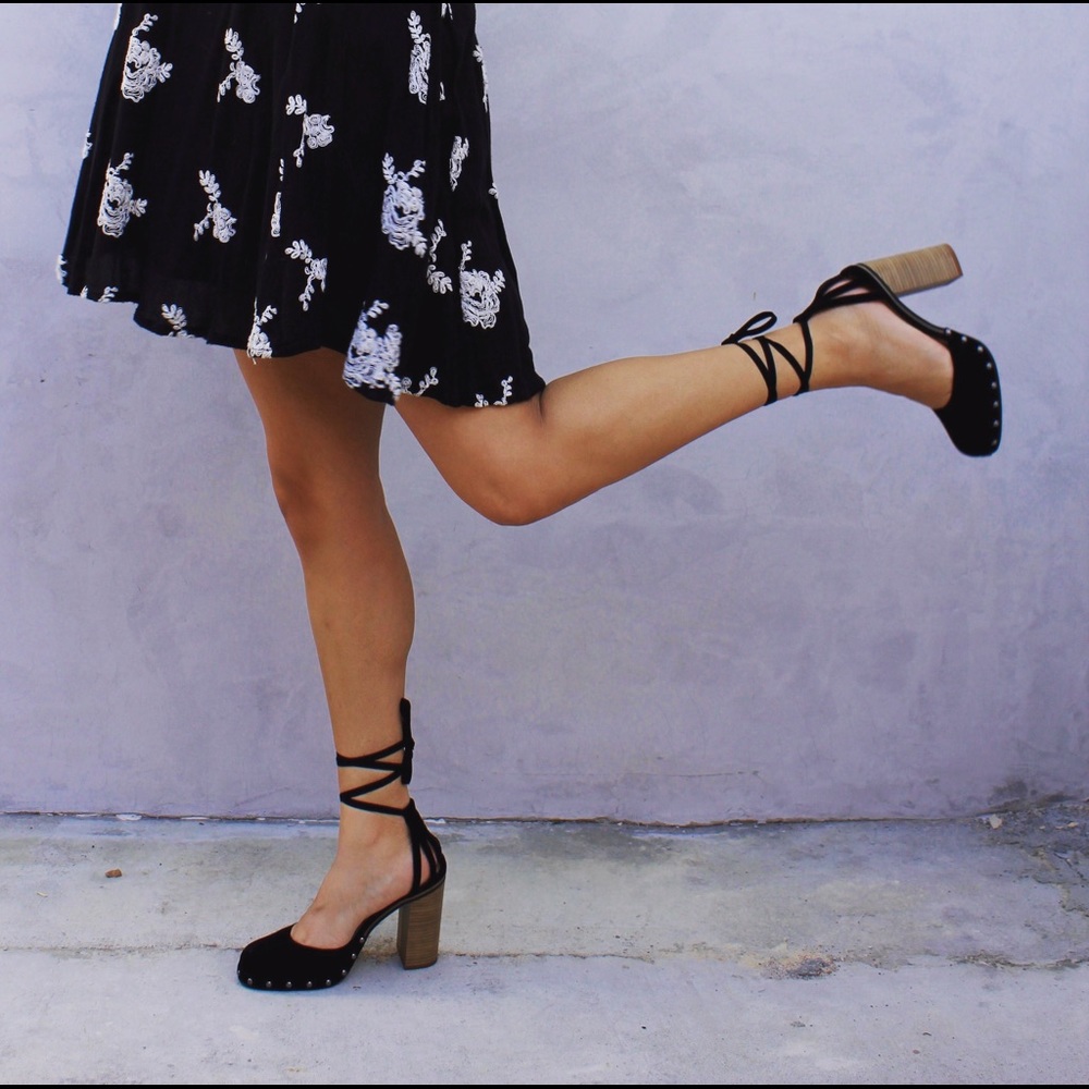 Seychelles Lace-up Heels in Black Suede