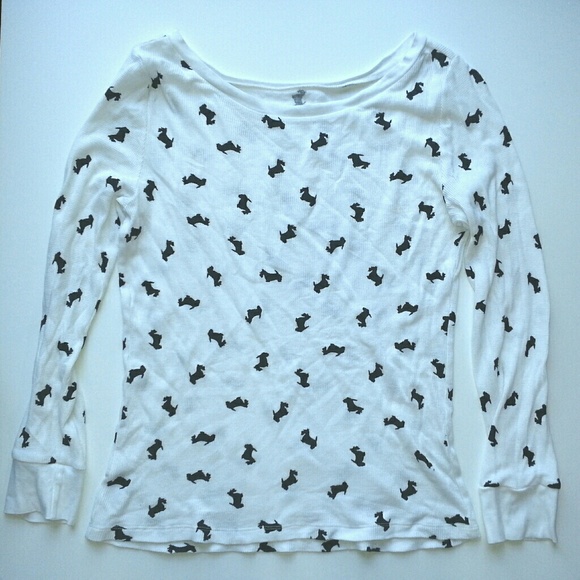 LOFT Tops - LOFT Black Schnauzer Print White Long Sleeve Shirt