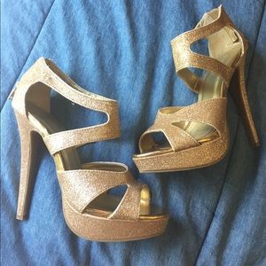 Charlotte Russe Gold Glitter Sandal Heels Size 6
