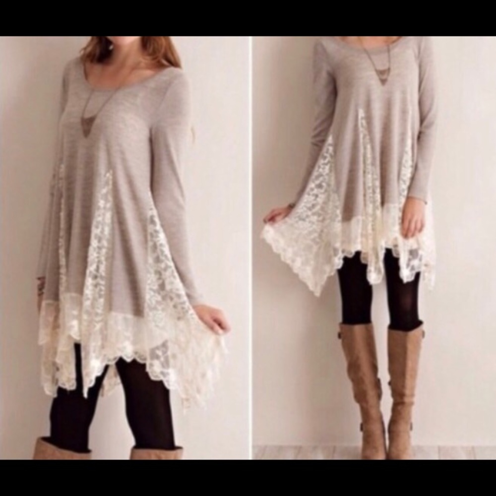 Tan lace trim tunic
