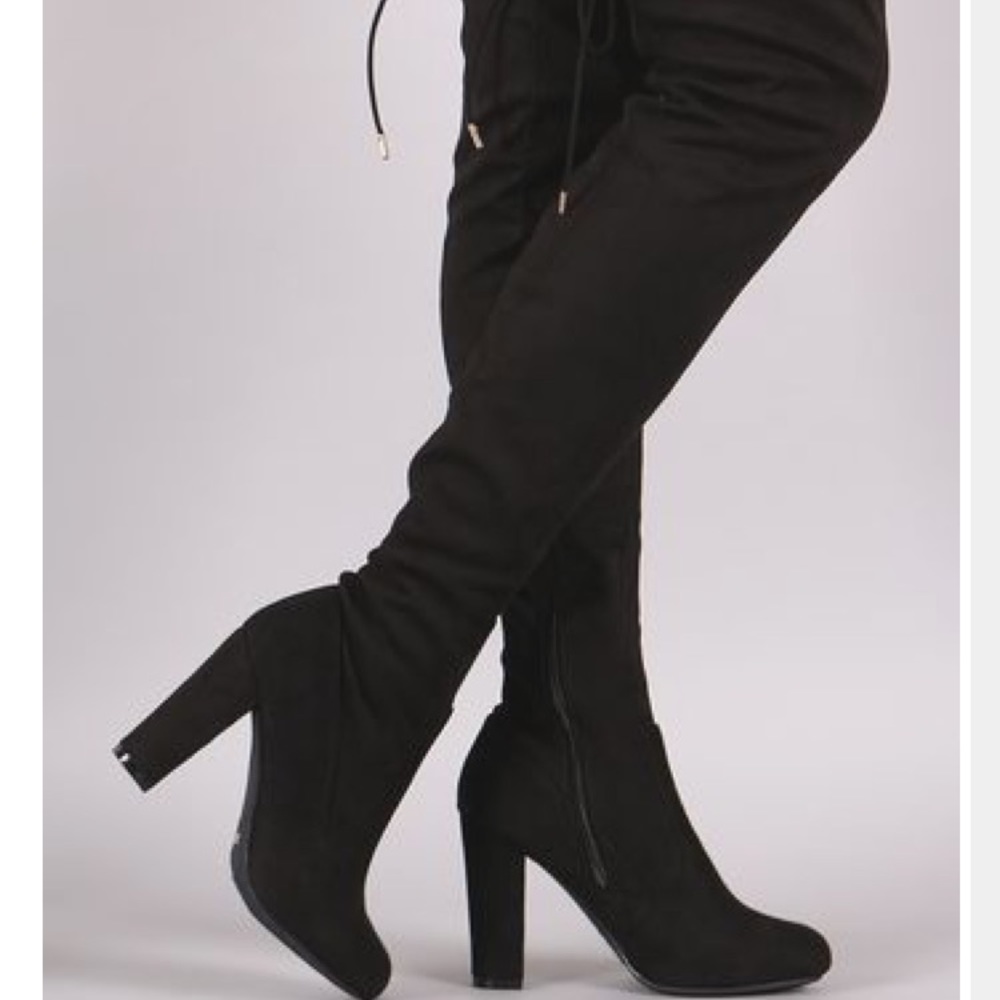 Draw string knee high boots
