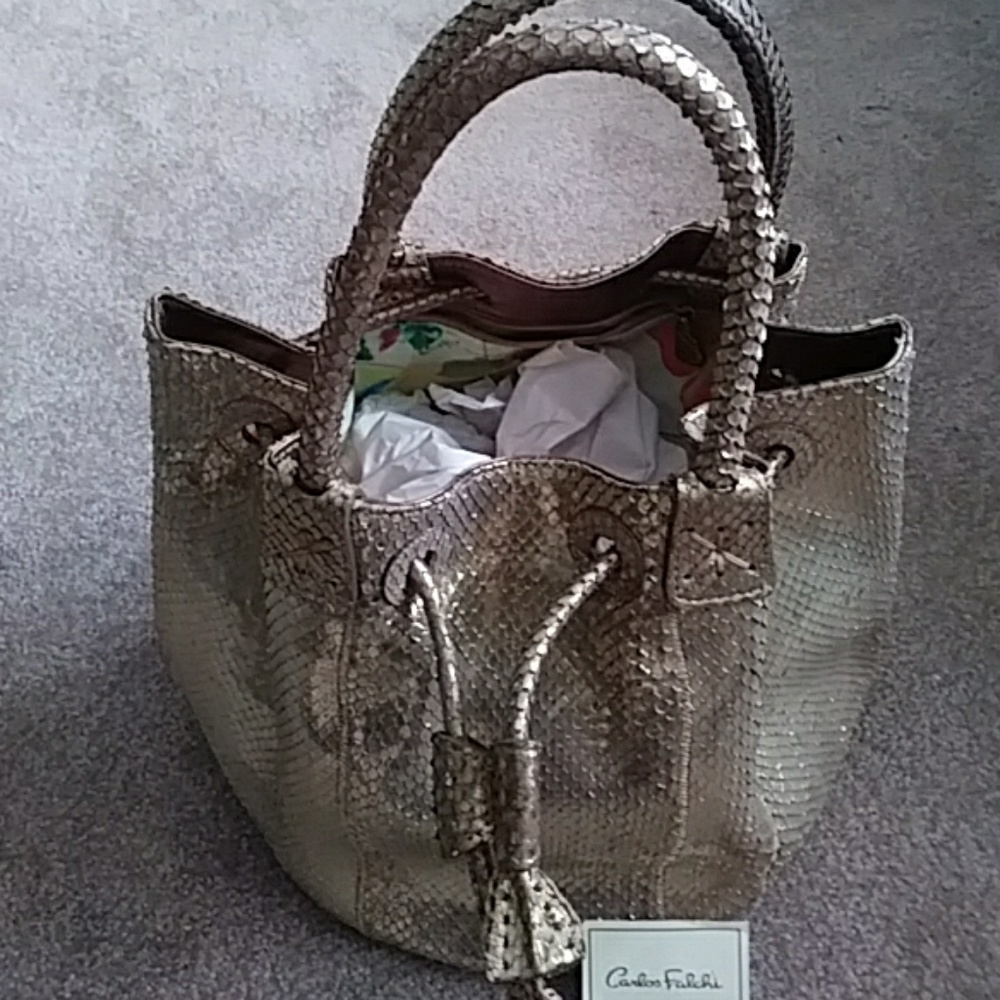 AUTHENTIC Fatto a Mano Carlos Falchi python hobo