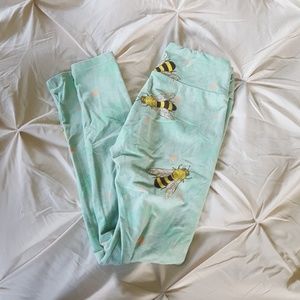 OS Green LuLaRoe leggings with bees