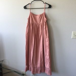 Rose Pink Lace-Trimmed Maxi Dress