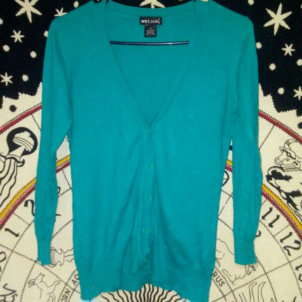 Long-Sleeve Teal Cardigan