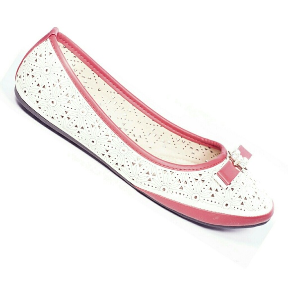 Women Ballet Flats with Bow, b-2094, Beige Red - Picture 2 of 4