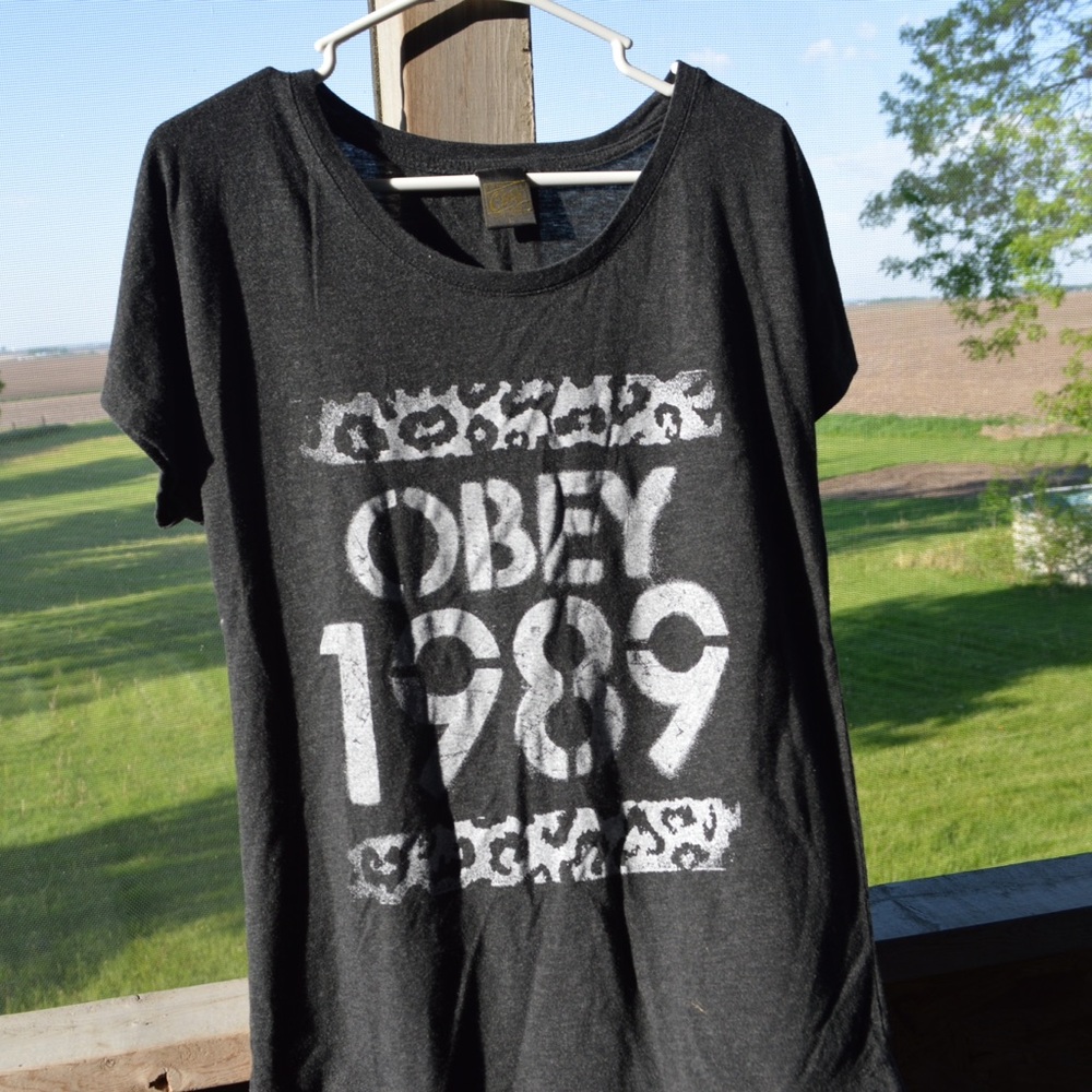 black Obey shirt