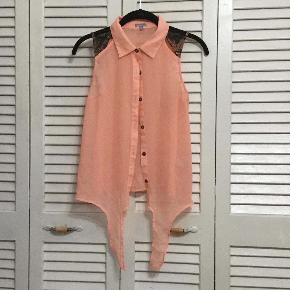 Charlotte Russe Peach Top with Black Lace