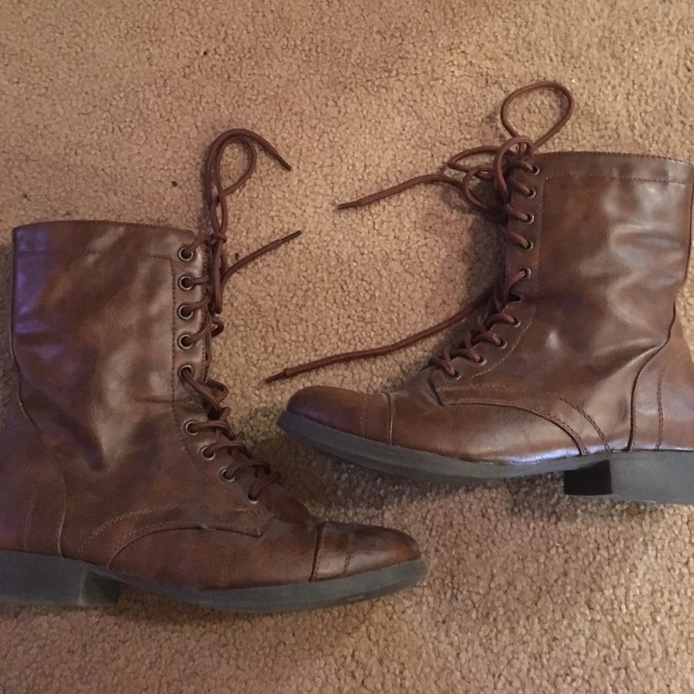 Brown faux leather boots