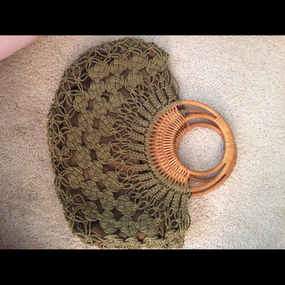 Green crochet hobo style bag
