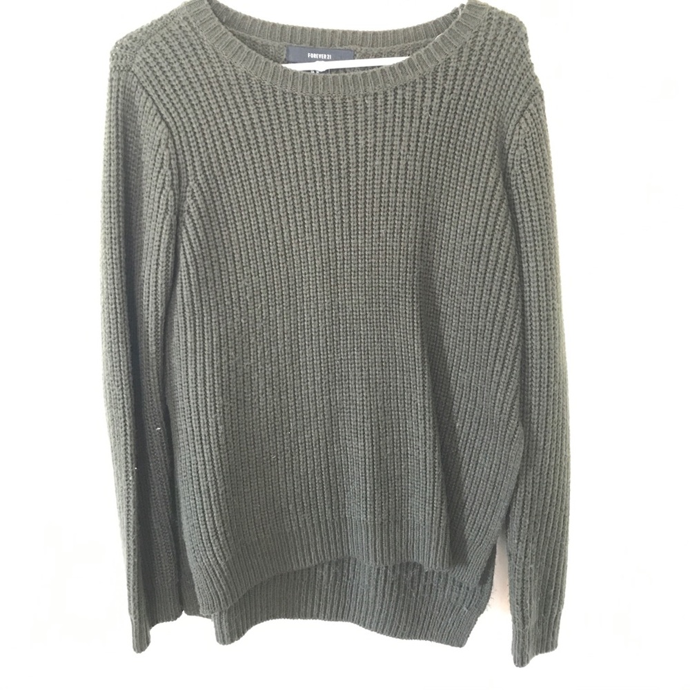 Green knit slit sides sweater
