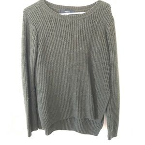 Green knit slit sides sweater