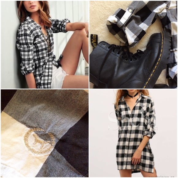 PINK Victoria's Secret Tops - Grunge Plaid button up Tunic Mini Dress