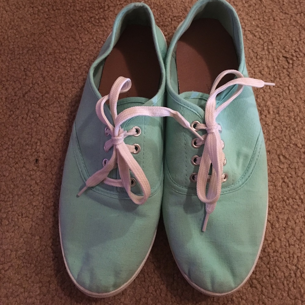 Mint green slip ons
