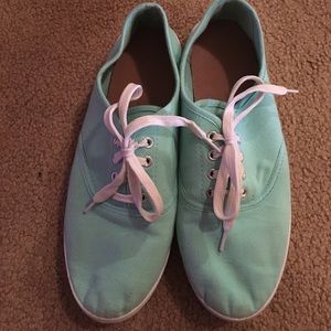 Mint green slip ons