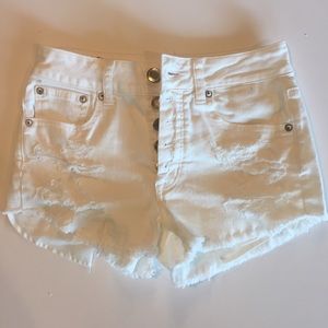 White High-Rise Distressed Shorts