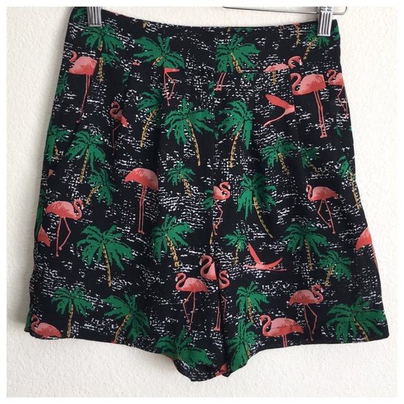 Topshop Pants - Topshop Black Flamingo Palm Tree Printed Shorts
