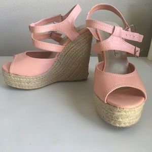 Pink leather wedges