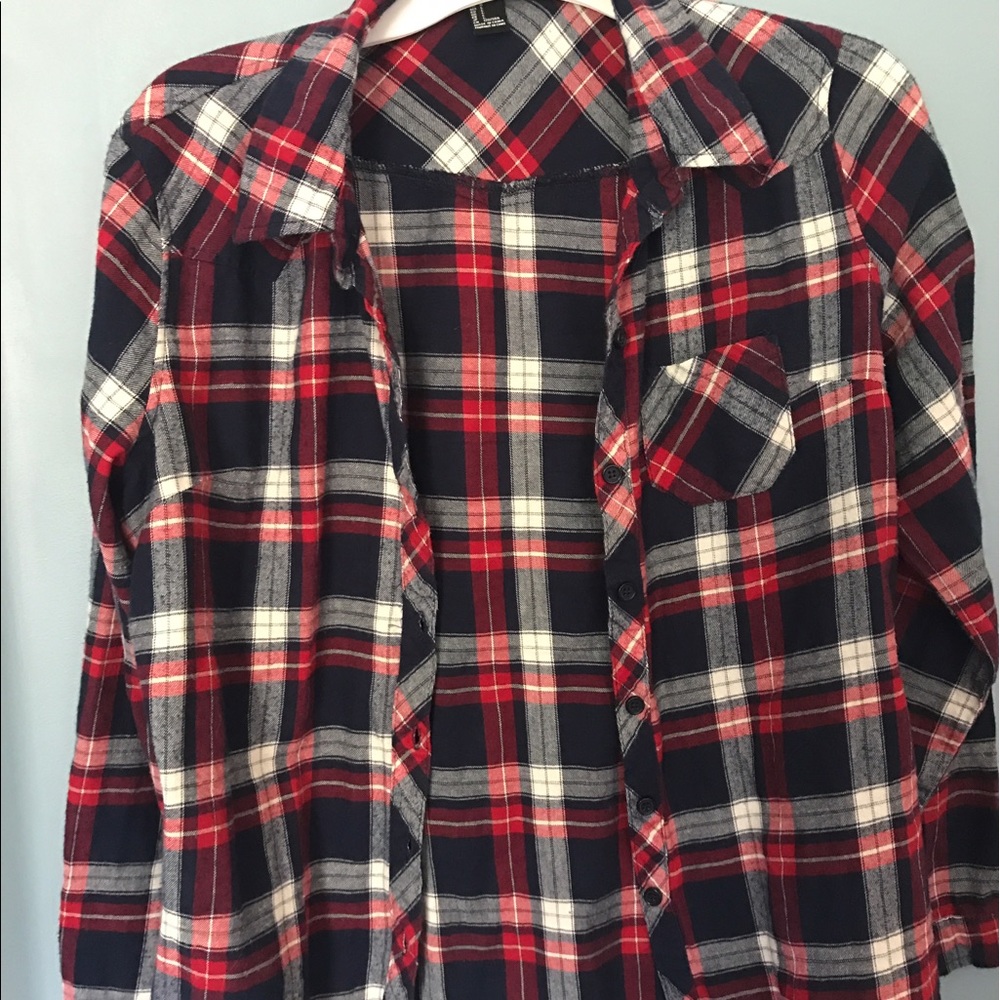 Navy, red and white flannel