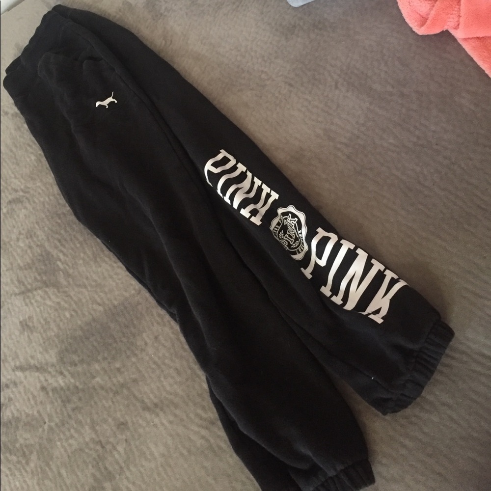 VS pink. Black sweat pants