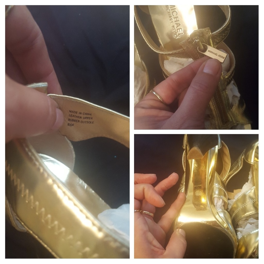 RARE Michael Kors Gold Leather Zip Up Heels 8.5 - Picture 6 of 8