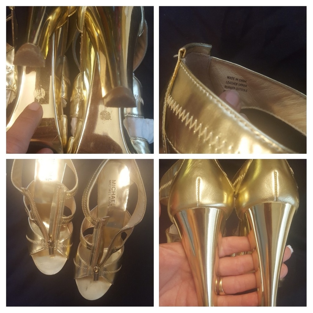 RARE Michael Kors Gold Leather Zip Up Heels 8.5 - Picture 7 of 8