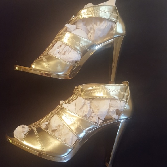 RARE Michael Kors Gold Leather Zip Up Heels 8.5 - Picture 4 of 8