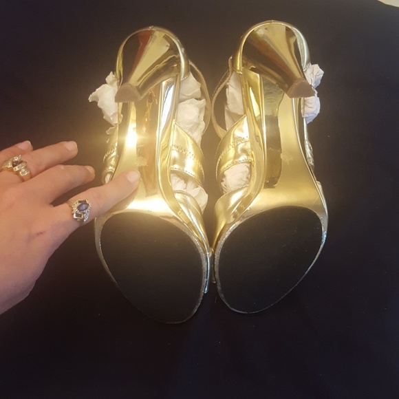RARE Michael Kors Gold Leather Zip Up Heels 8.5 - Picture 5 of 8