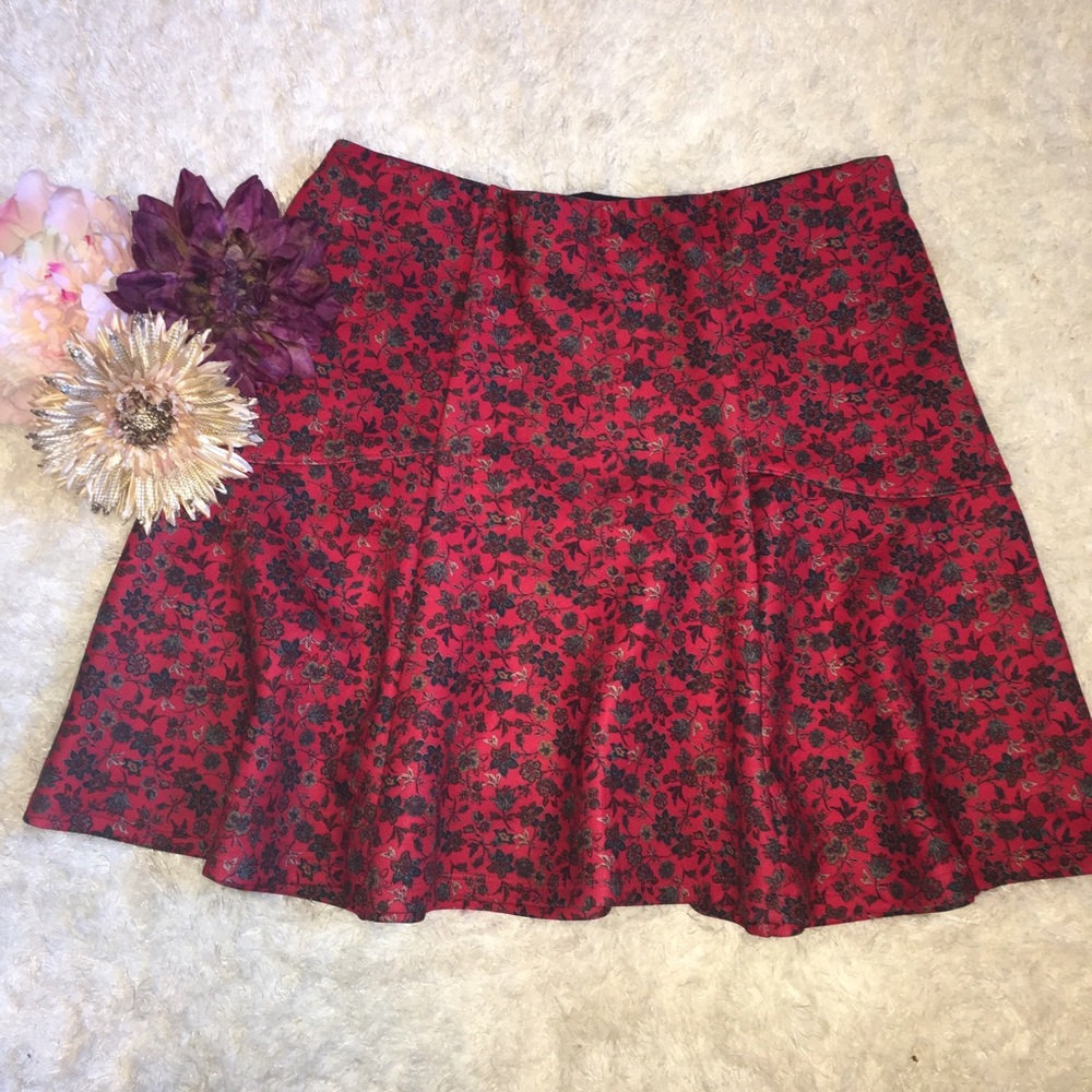 Red Floral Mini Skirt