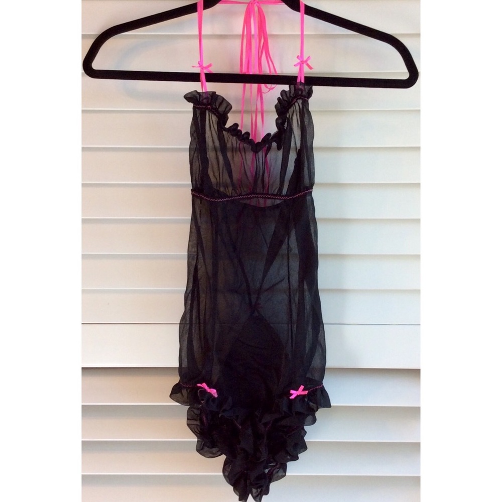 NWOT Black + Hot Pink Intimate Onesie