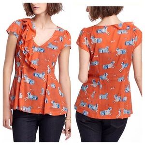 NWT Anthropologie Meadow Rue Animal Blouse Size 12