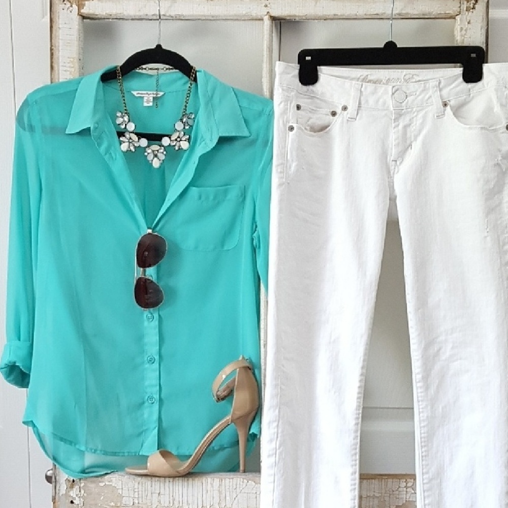 AE Sheer Turquoise Blouse