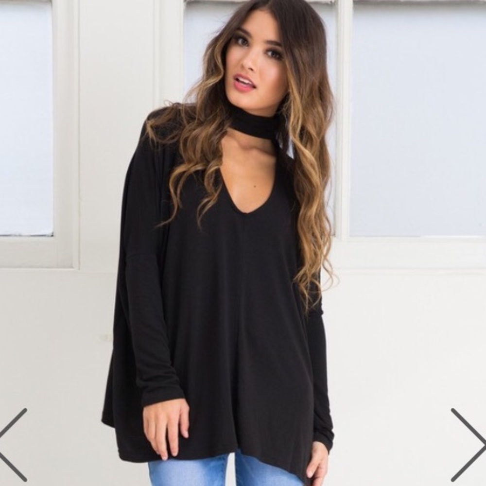 Black Long Sleeve Choker Top
