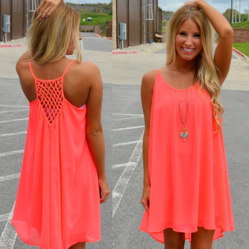 NWOT Neon Orange Summer Dress