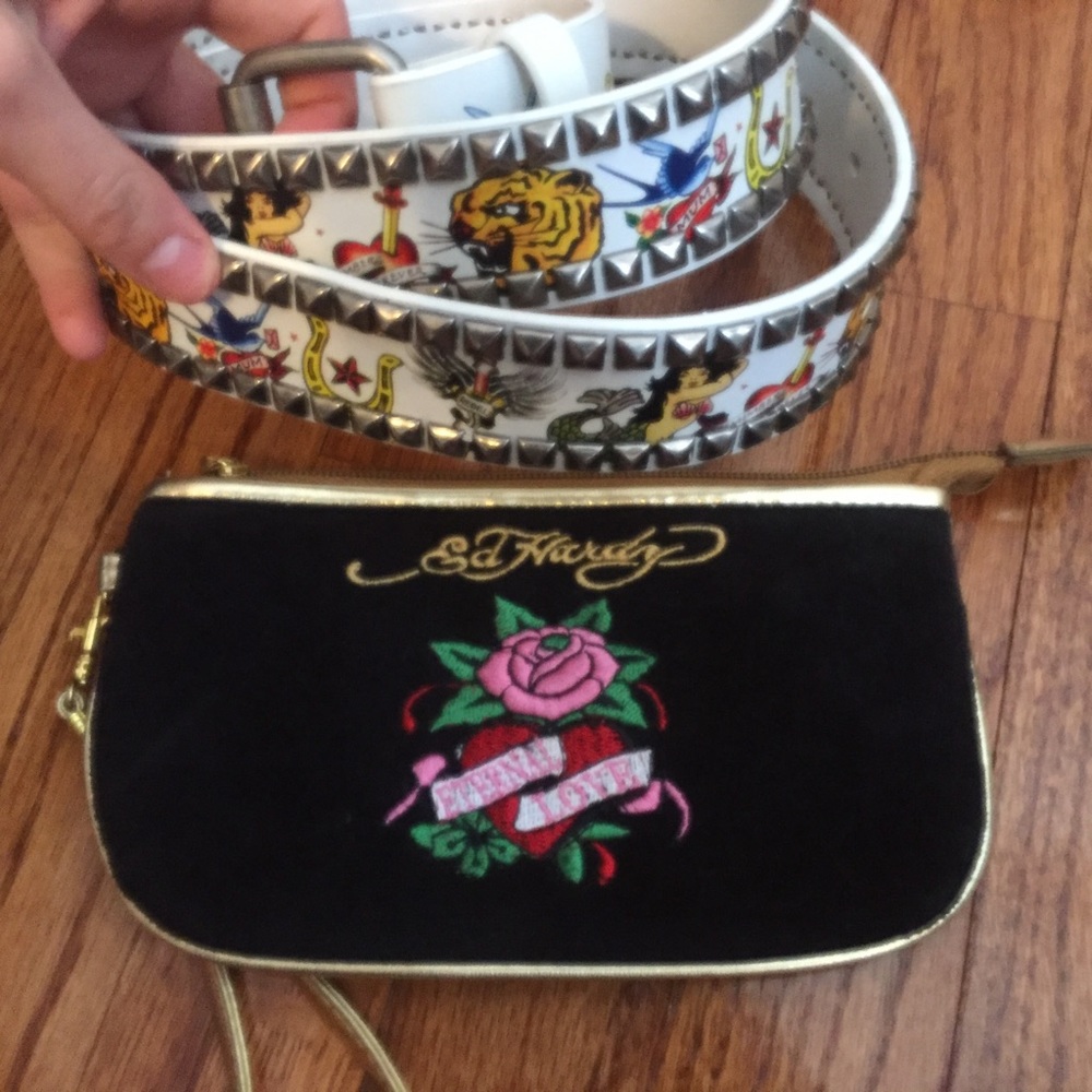 ✨Ed Hardy Wristlet and Studded Belt✨