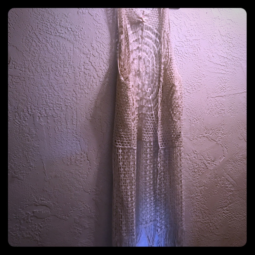 Long creme Cardigan or beach coverup