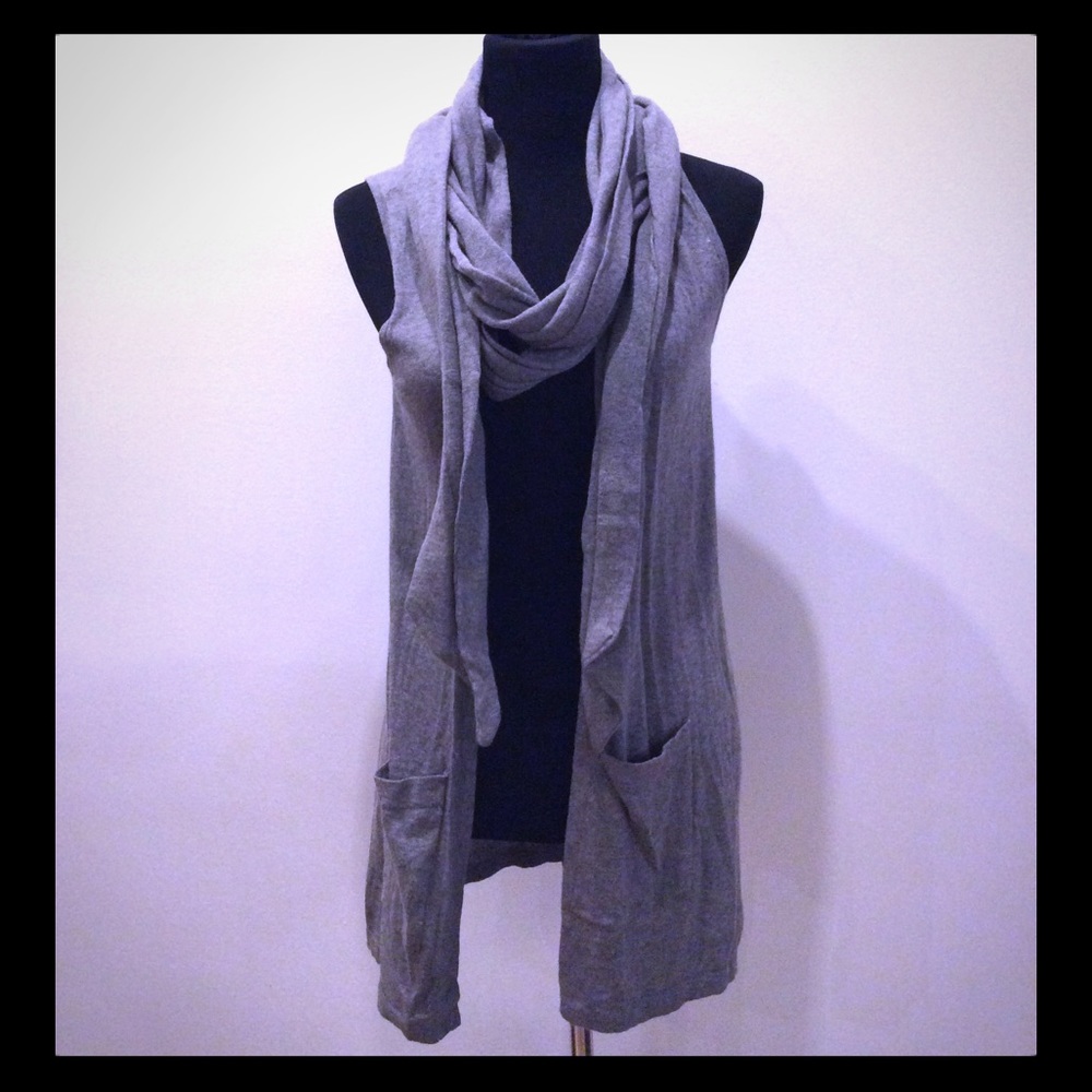 Acrobat Gray Open-Front Vest With Attached Scarf